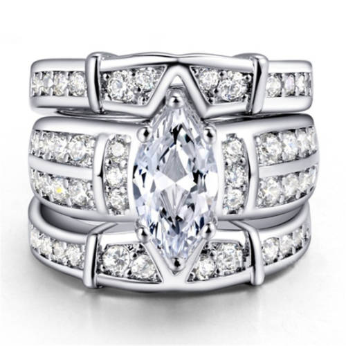 3- in- 1 Exquisite Deluxe Olive Cut Natural White Sapphire Ring AAA Cubic Zirconia Jewelry 925 Sterl